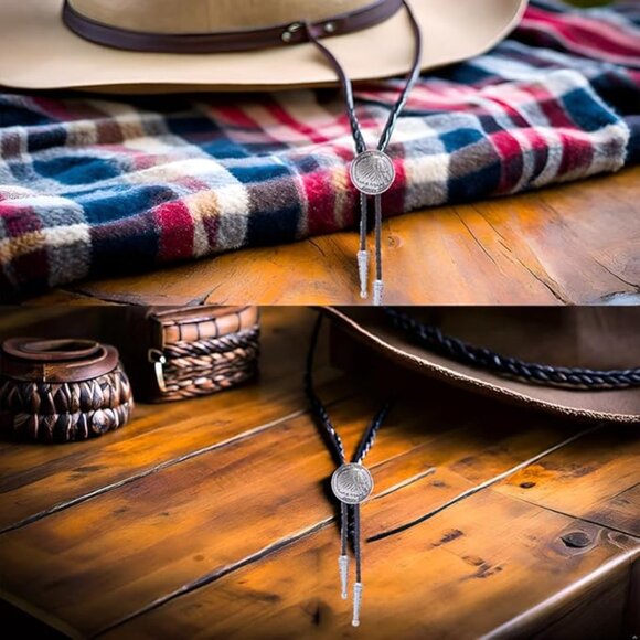 Silver Native Western Bolo Tie - Picture 4 of 5